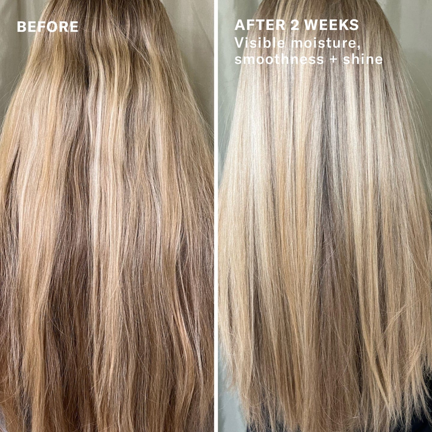 Before and after 2 weeks. Visible moisture, smoothness and shine.
