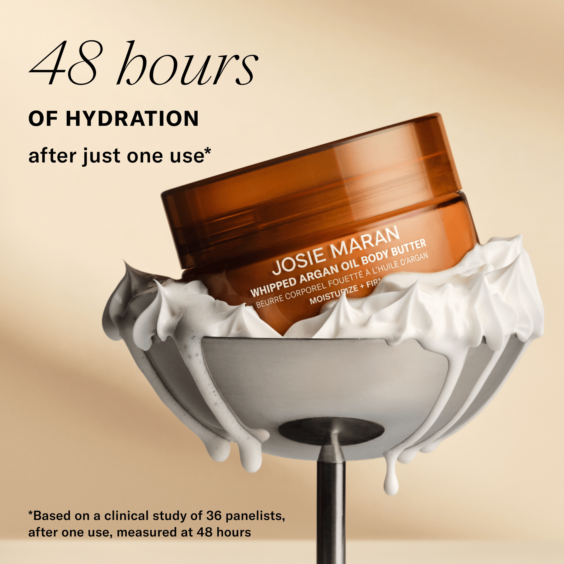 48 hours of hydration after on use* Based on a clinical study of 36 panelists after one used, measured after 48 hours. 
