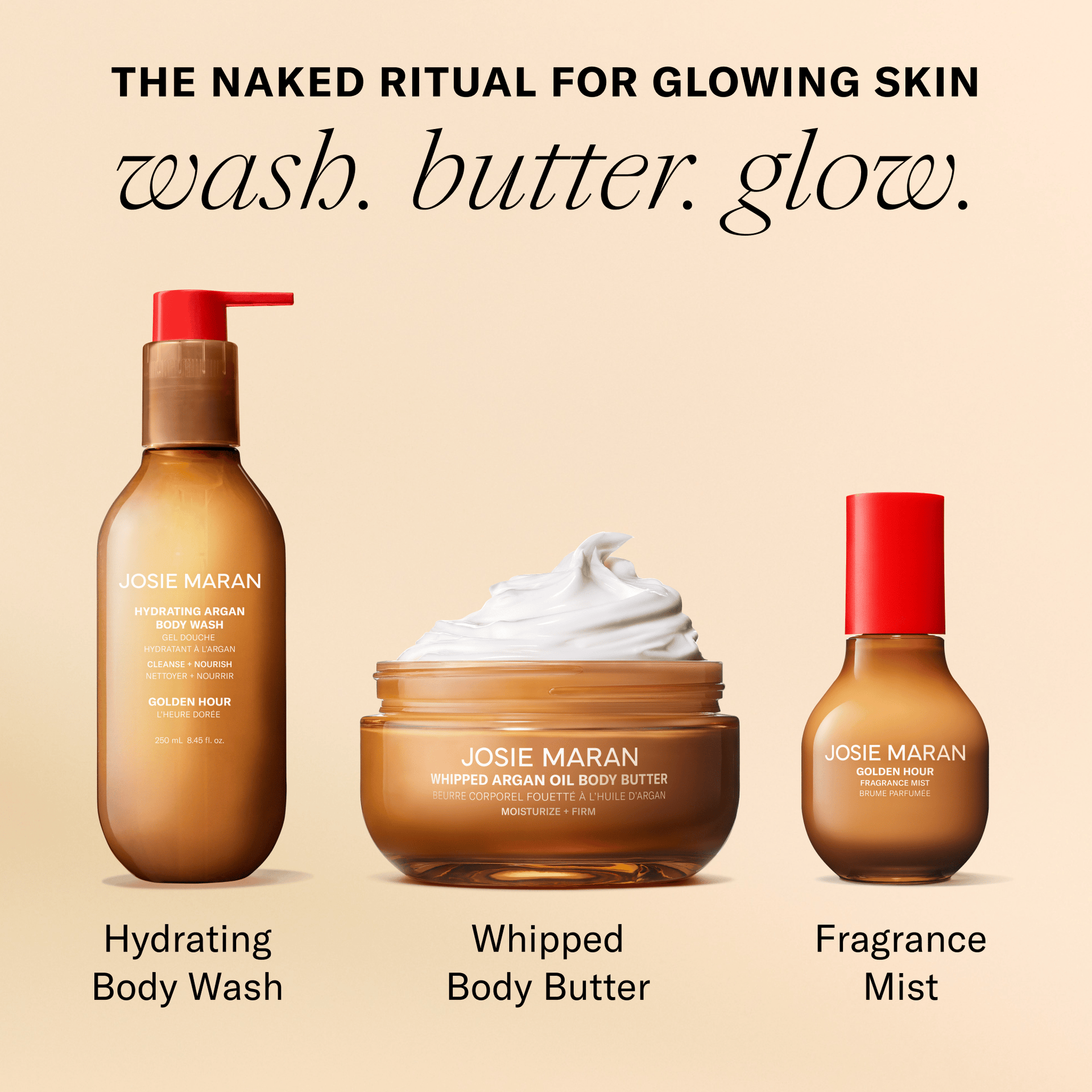 Wash, Butter, Glow. 